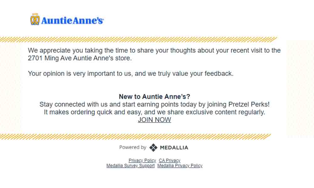 auntie annes feedback survey