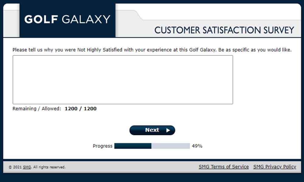 golf galaxy feedback survey