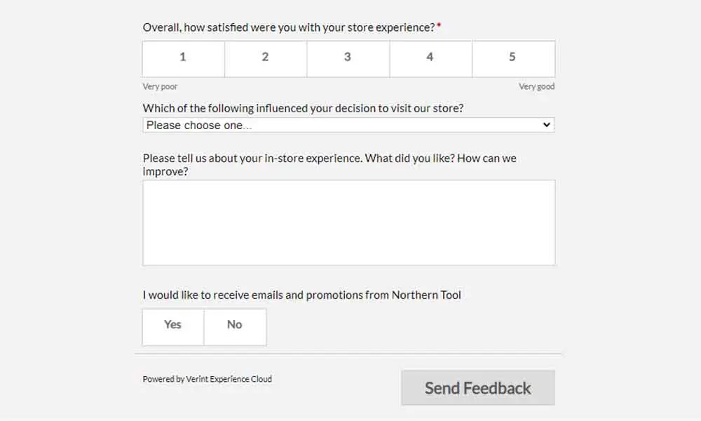 Northern tool store feedback survey