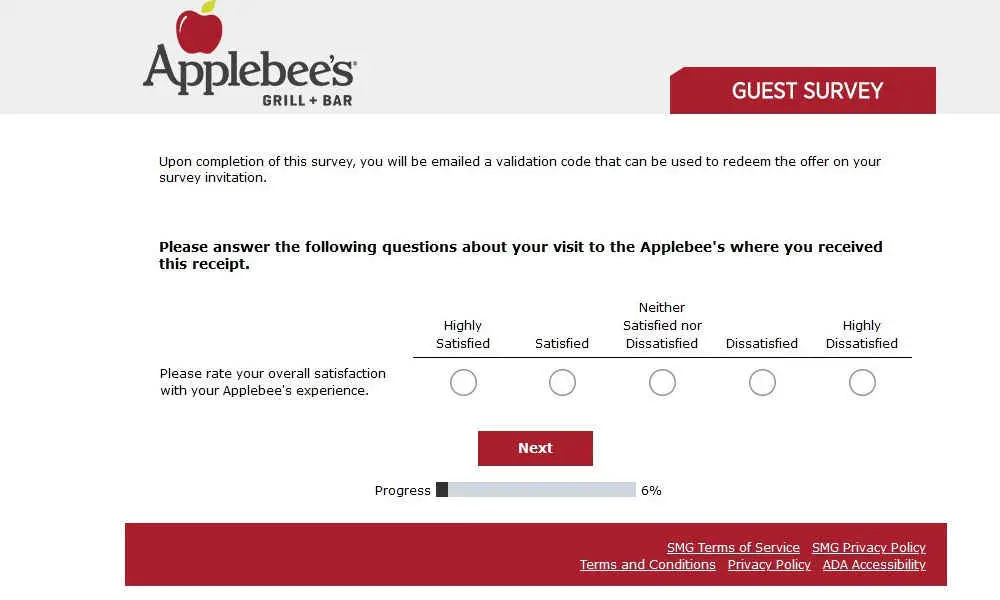 applebees guest survey