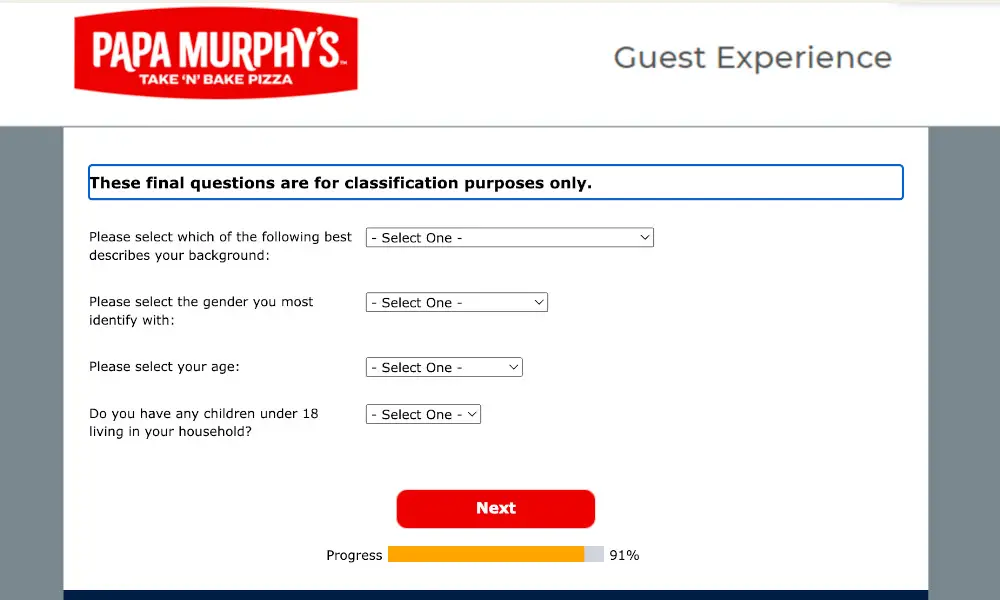 Papa Murphy's feedback survey