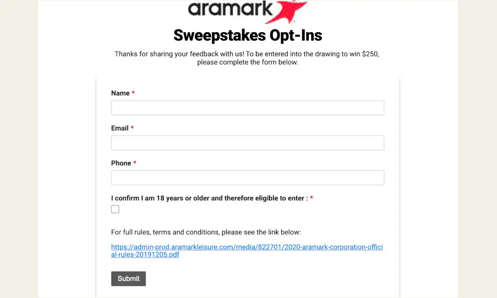 Aramark Customer Survey 